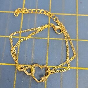 Infinity & Gold Tone Heart Rhinestone 6.5" Bracelet